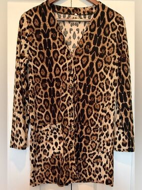 Leopard Print Button-Front Cardigan - Brown & Black